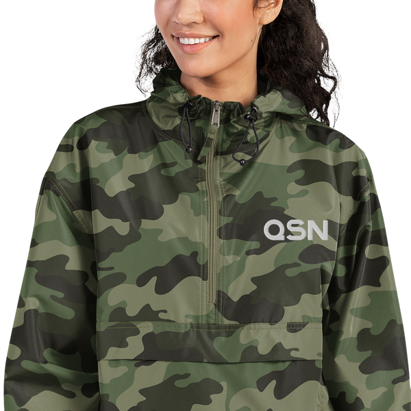 QSN Embroidered Champion Packable Jacket - White Logo