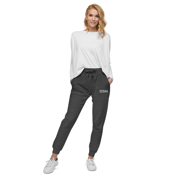 QSN Embroidered Unisex Fleece Sweatpants - White Logo