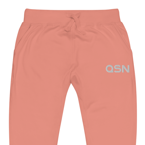 QSN Embroidered Unisex Fleece Sweatpants - White Logo