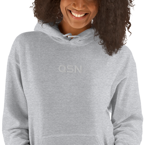 QSN Embroidered Heavy Blend Unisex Hoodie - White Logo