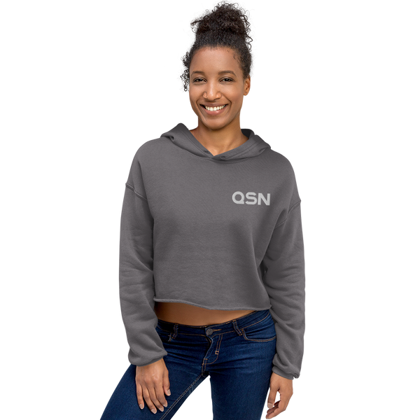 QSN Women's Embroidered Crop Hoodie - White Logo