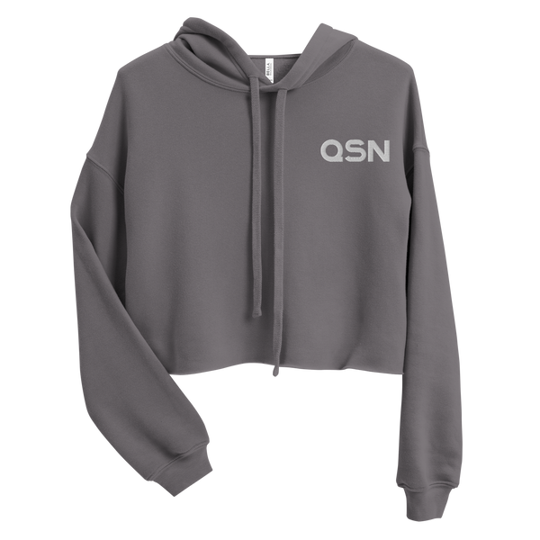 QSN Women's Embroidered Crop Hoodie - White Logo