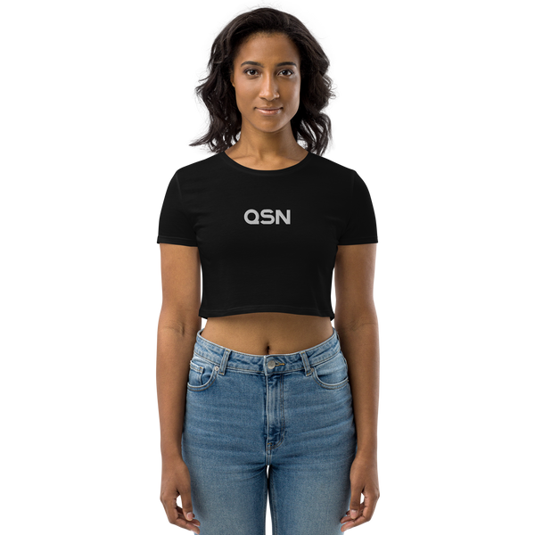 QSN Women's Embroidered Organic Crop Top - White Logo