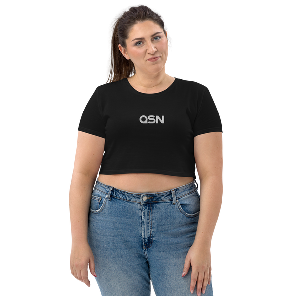 QSN Women's Embroidered Organic Crop Top - White Logo