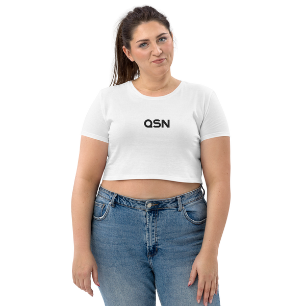 QSN Women's Embroidered Organic Crop Top - Black Logo