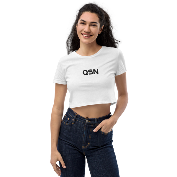 QSN Women's Embroidered Organic Crop Top - Black Logo
