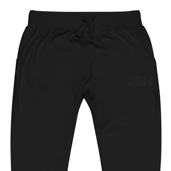 QSN Embroidered Unisex Fleece Sweatpants - Black Logo