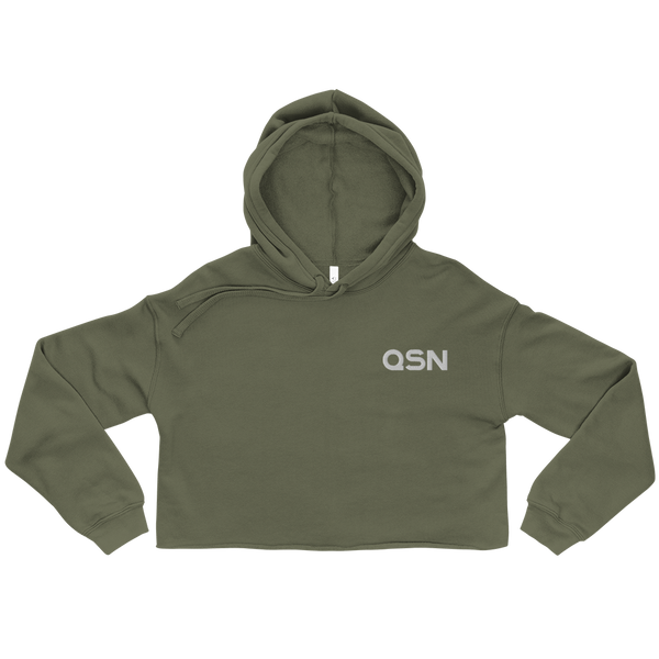 QSN Women's Embroidered Crop Hoodie - White Logo