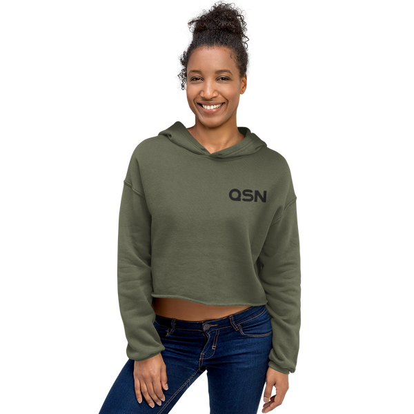 QSN Women's Embroidered Crop Hoodie - Black Logo